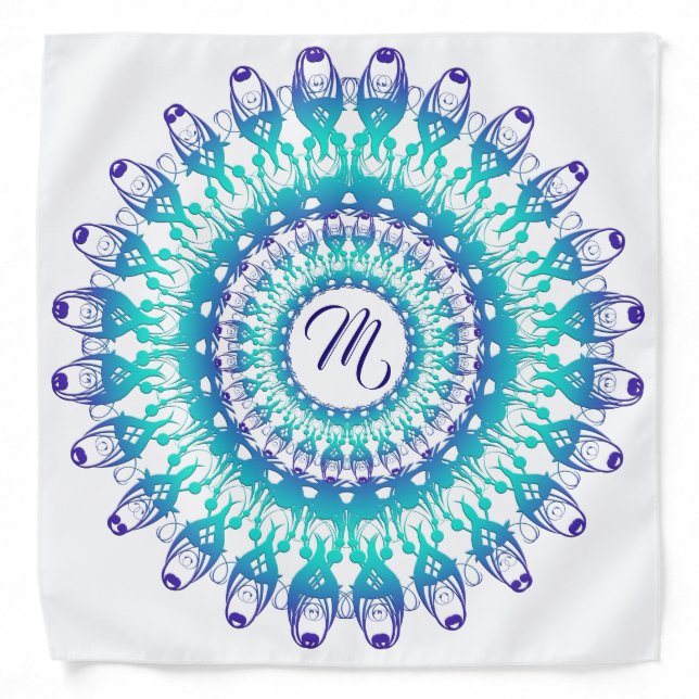 Ethnic teal mandala. monogram. bandana (Front)