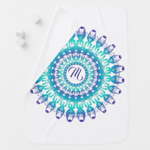 Ethnic teal mandala. monogram. swaddle blanket