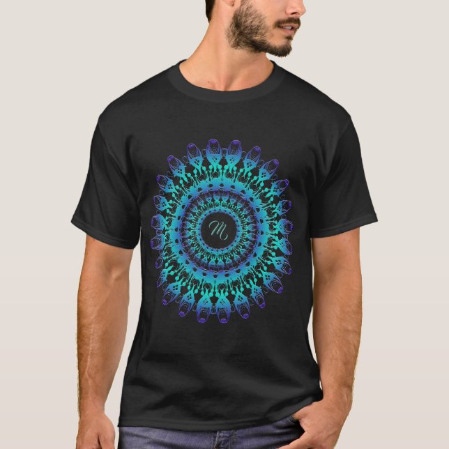 Ethnic teal mandala. monogram. T-Shirt (Front)