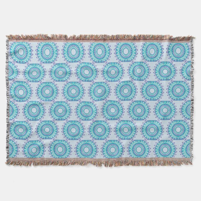 ethnic teal mandala pattern. throw blanket (Front)