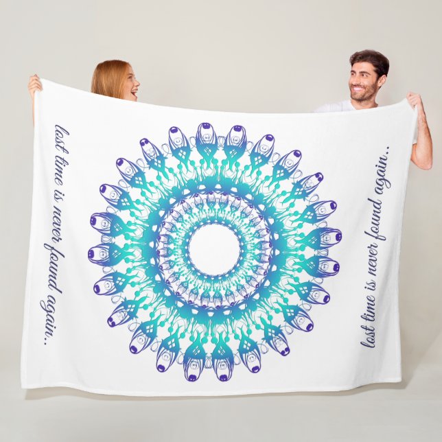 ethnic teal mandala. Text. Fleece Blanket (In Situ)