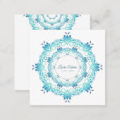 ethnic teal mandala. Text. Square Business Card (Front/Back)