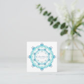 ethnic teal mandala. Text. Square Business Card (Standing Front)