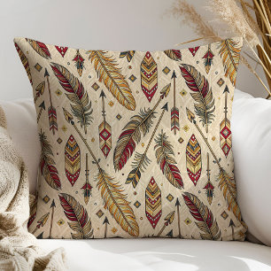 Ethnic Throw Pillow Native Arrows and Feathers