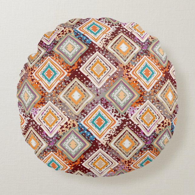 Ethnic tribal art, abstract geometry. round pillow (Front)