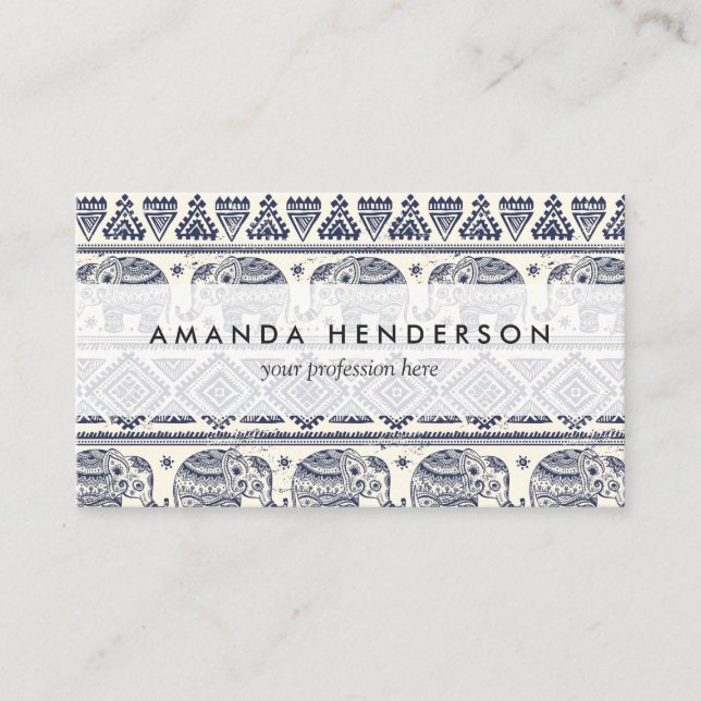 Ethnic Tribal Aztec Elephant Pattern Business Card (Front)