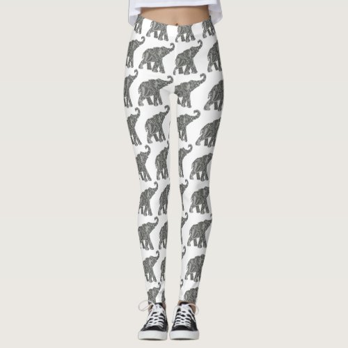 Ethnic Tribal Aztec Elephant Pattern Leggings