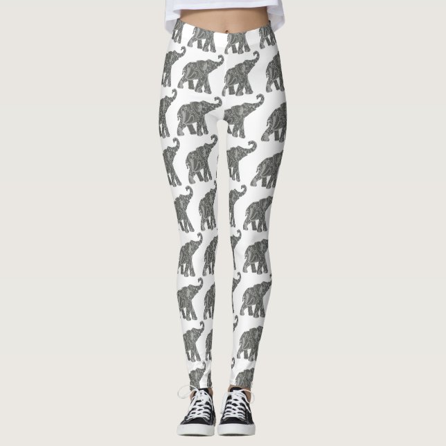Ethnic Tribal Aztec Elephant Pattern Leggings (Front)