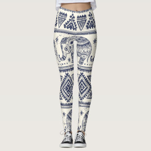 Ethnic Tribal Aztec Elephant Pattern Leggings
