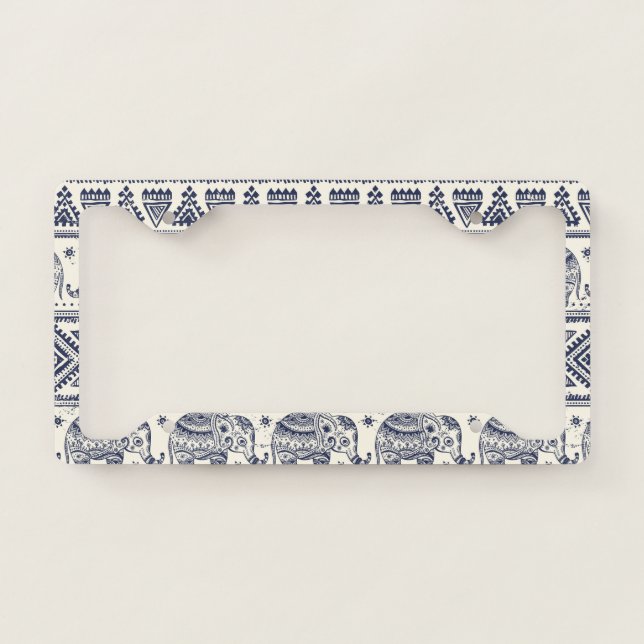Ethnic Tribal Aztec Elephant Pattern License Plate Frame (Front)