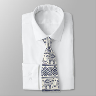 Ethnic Tribal Aztec Elephant Pattern Neck Tie