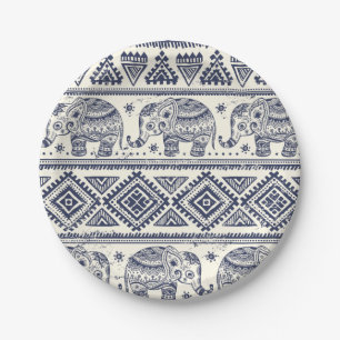 Ethnic Tribal Aztec Elephant Pattern Paper Plates