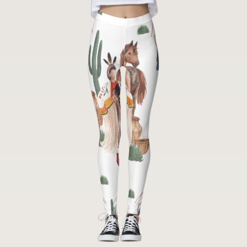 Ethnic Tribal Aztec Horse  Tribal king Pattern Leggings