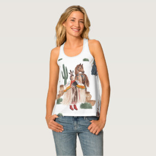 "Ethnic Tribal Aztec Horse & Tribal king Pattern" Tank Top