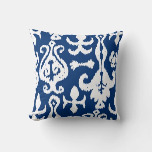 Ethnic Tribal Blue and White Ikat Pattern Throw Pillow