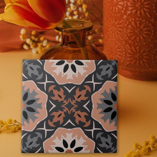 Ethnic Tribal Boho Light Gray And Coffee Tones  Ceramic Tile