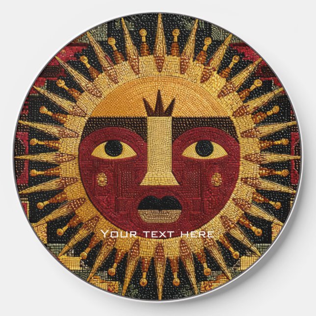 Ethnic Tribal Celestial Mandala Sun Face Mosaic Wireless Charger (Front)