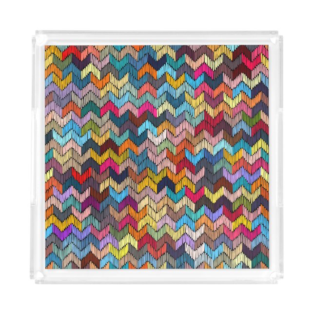 Ethnic Tribal Embroidered Geometric Acrylic Tray (Front)