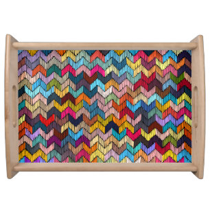 Ethnic Tribal Embroidered Geometric Serving Tray