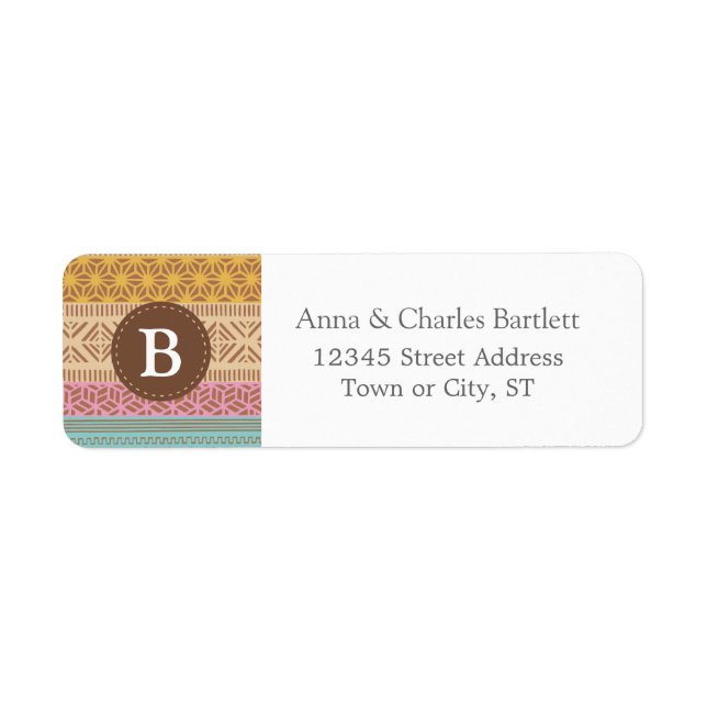 Ethnic Tribal Geometric Girly (Pastel) Monogram Label (Front)