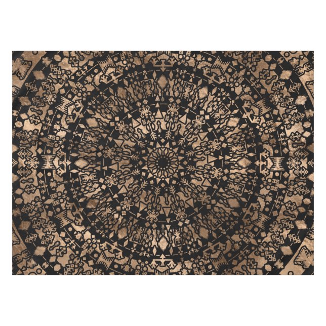 Ethnic Tribal Mandala Black and Gold Tablecloth (Front (Horizontal))