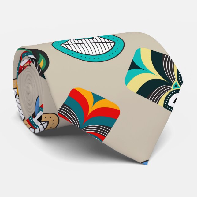 Ethnic Tribal Masks Neck Tie (Rolled)