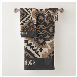 Ethnic Tribal Mudcloth Black & Tan Bath Towel Set
