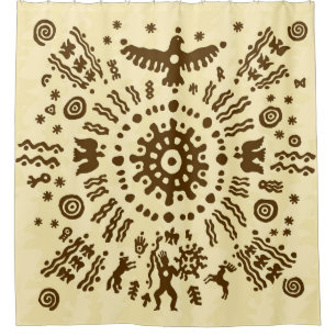 Ethnic tribal native prehistoric eagle solar symbo shower curtain