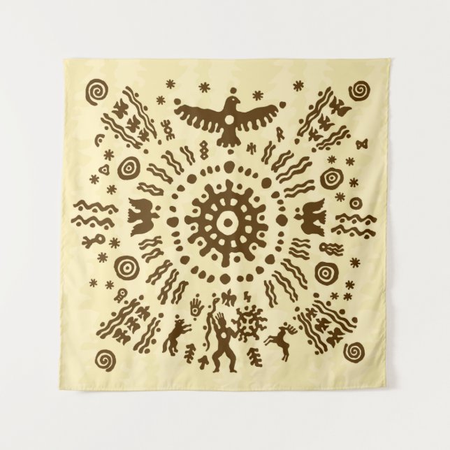 Ethnic tribal native prehistoric eagle solar symbo tapestry (Front)