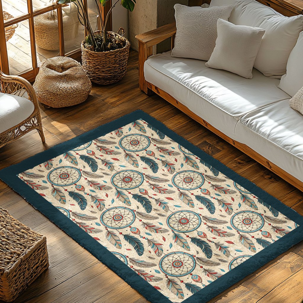 Ethnic tribal pastel colors feathers dreamcatcher Rug