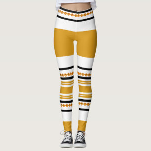 Ethnic tribal pattern black white mustard leggings