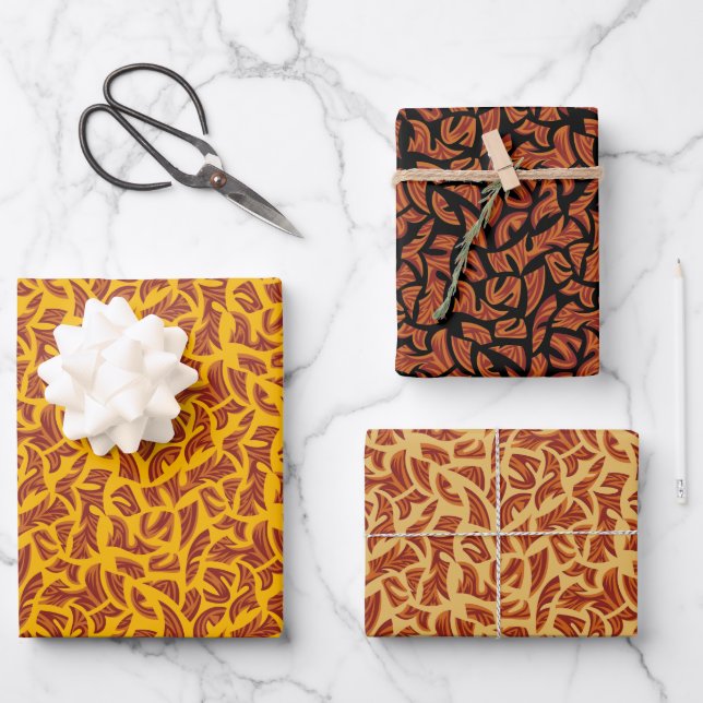 Ethnic Tribal Pattern Orange and Brown Wrapping Paper Sheets (Front)