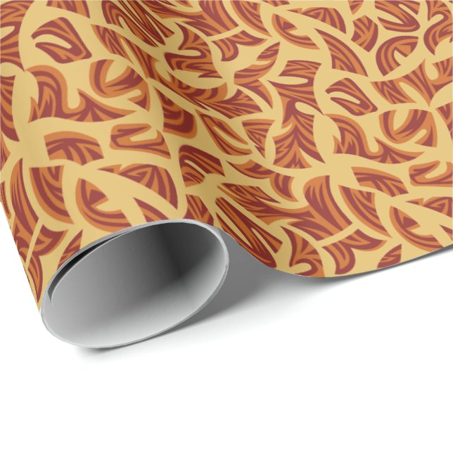 Ethnic Tribal Pattern Orange Brown Beige Wrapping Paper (Roll Corner)