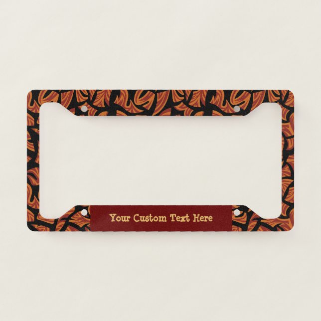Ethnic Tribal Pattern Orange Brown Black License Plate Frame (Front)