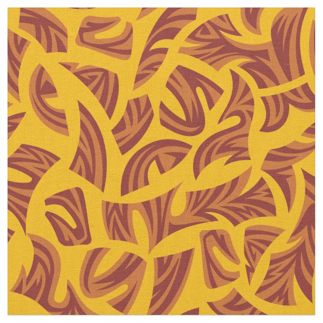 Ethnic Tribal Pattern Orange Brown Yellow Fabric (Close Up)