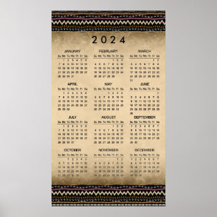 Ethnic Tribal Stripes 2024 Wall Calendar Poster
