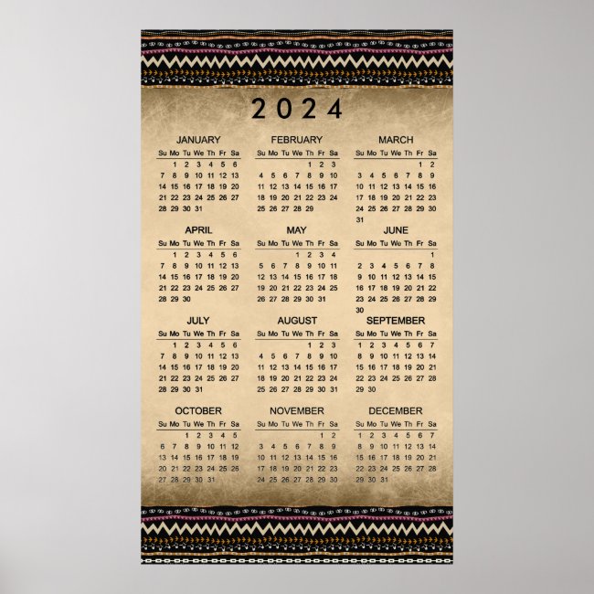 Ethnic Tribal Stripes 2024 Wall Calendar Poster