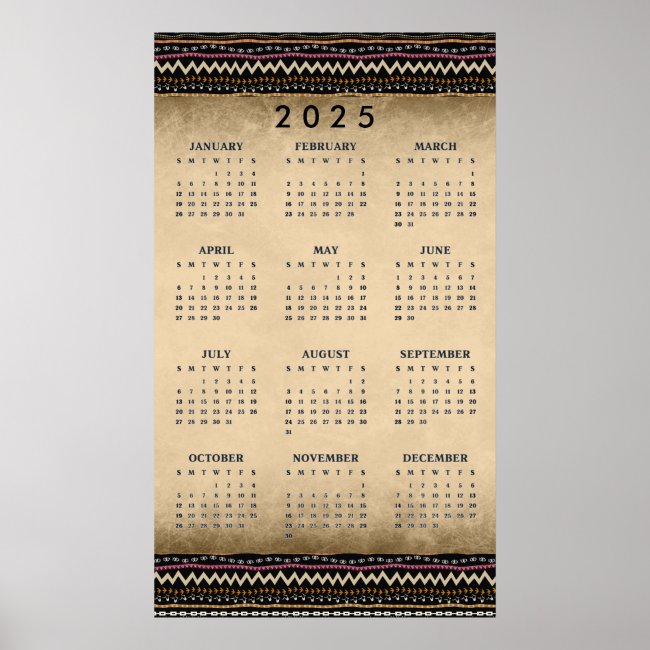 Ethnic Tribal Stripes 2025 Wall Calendar Poster