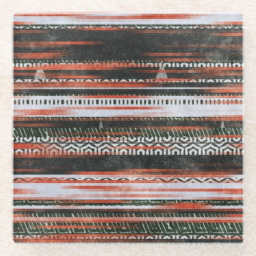 Ethnic tribal stripes rug design glass coaster