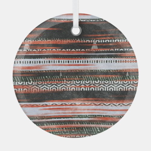Ethnic tribal stripes rug design glass ornament
