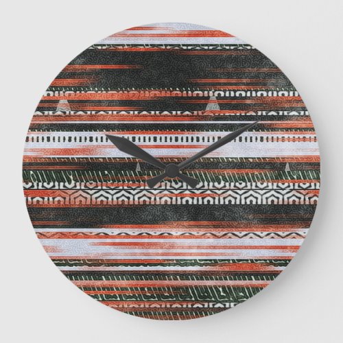 Ethnic tribal stripes rug design large clock