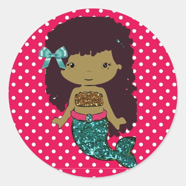 Ethnic Turquoise and Hot Pink Mermaid Classic Round Sticker (Front)
