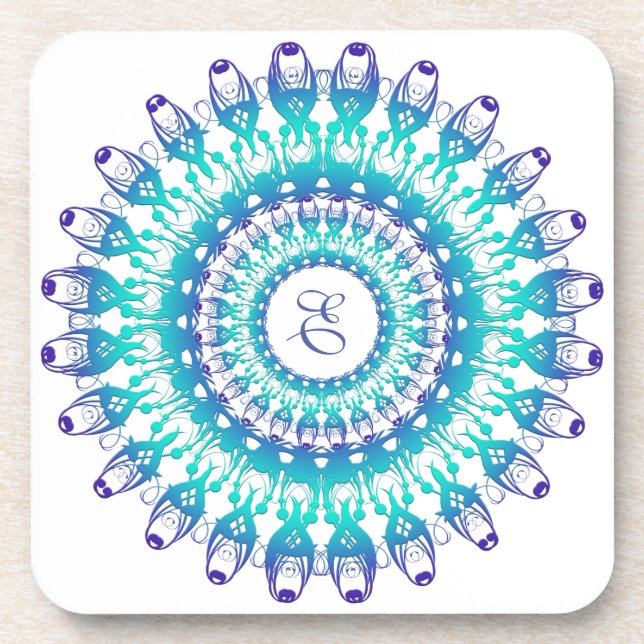 Ethnic Turquoise Mandala Beverage Coaster (Front)