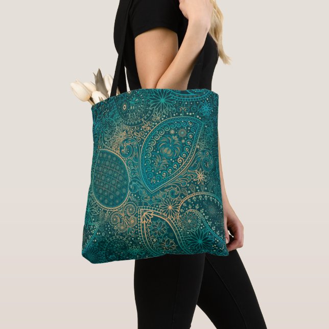 Ethnic turquoise Tote Bag (Close Up)
