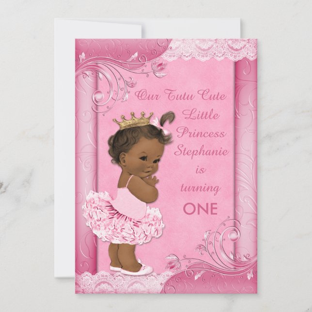 Ethnic Tutu Cute Baby 1st Birthday Faux Lace Invitation (Front)