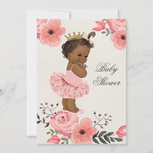 Ethnic Tutu Princess Floral Watercolor Baby Shower Invitation