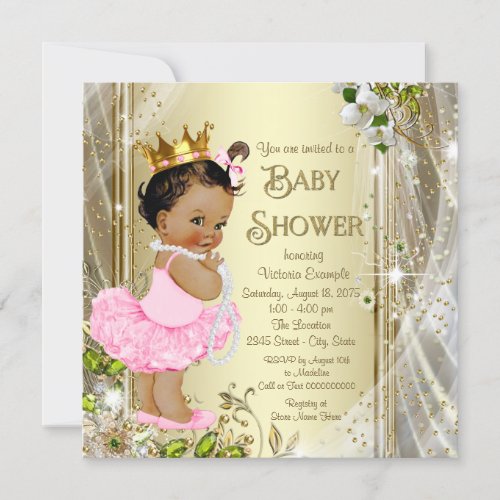 Ethnic Tutu Princess Pink Gold Baby Shower Invitation