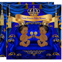 Ethnic Twin Baby Shower Boy Prince Blue Gold Card