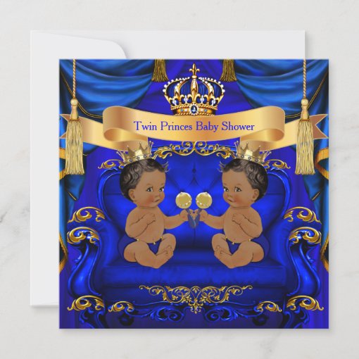 Ethnic Twin Baby Shower Boy Prince Blue Gold Invitation Zazzle