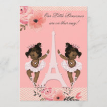 Ethnic Twin Ballerinas Floral Paris Baby Shower Invitation